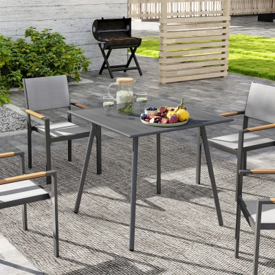 Outsunny Gartentisch, Outdoor-Esstisch für 4 Personen, Stahlrahmen, leicht zu reinigen, rostbeständig, 80 x 80 x 74 cm, Grau