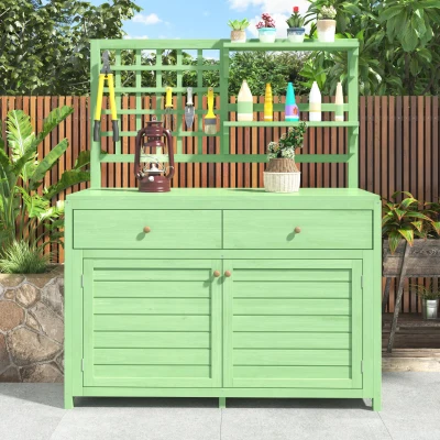 Armadio da giardino in legno con ripiani, Verde