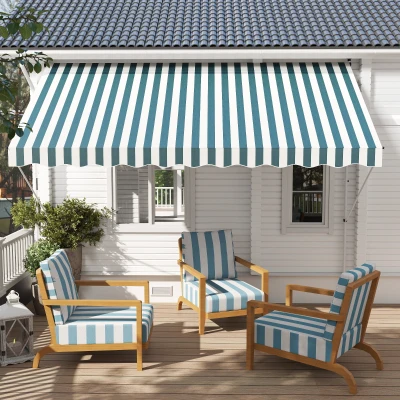 Outsunny Tenda Sole 3x1.5m Telescopica Avvolgibile Bianco Verde