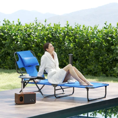 Outsunny Sonnenliege Gartenliegen Relaxliege, klappbar, wetterbeständig, 194 cm x 72 cm x 31 cm, Schwarz + Dunkelblau