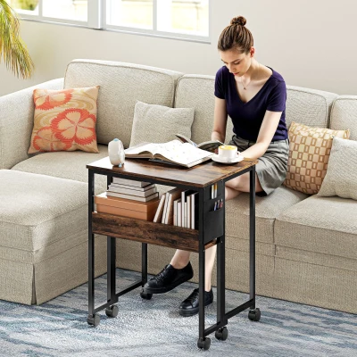 HOMCOM 63 cm Drop Leaf Writing Work Desk - Rustic Brown