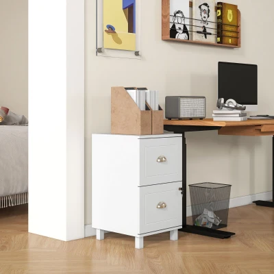 HOMCOM Bloco de Gavetas com 2 Gavetas Fechadura e Barras para Documentos A4 e Carta 40x41,5x67,5 cm Branco