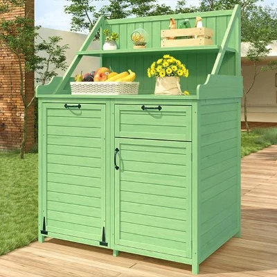 Armadio da giardino in legno con ripiani, Verde