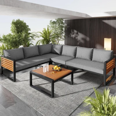 Ensemble de salon de jardin pour 5-6 personnes, Gris