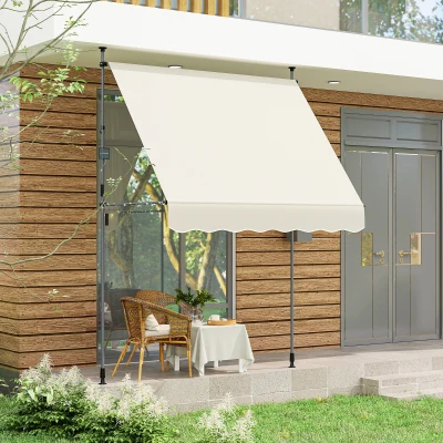Outsunny Toldo Manual Retráctil 2x1,2 m Toldo Exterior Enrolável Altura Ajustável com Manivela 210-310 cm Proteção UV30+ Creme