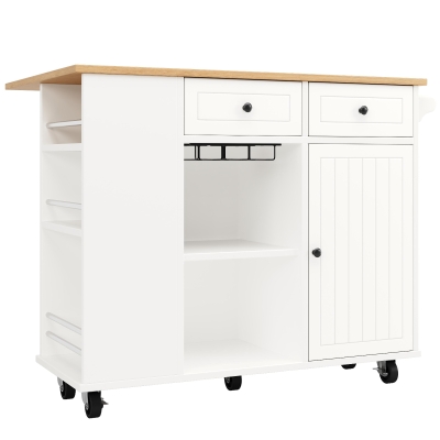 Isola da cucina con piano di lavoro regolabile e spazio di conservazione, Bianco