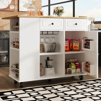 Isola da cucina con piano di lavoro regolabile e spazio di conservazione, Bianco