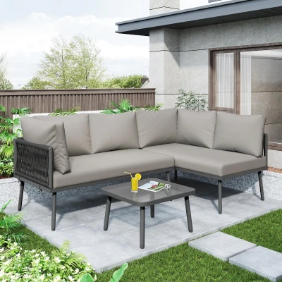 Set da giardino a forma di L, Grigio