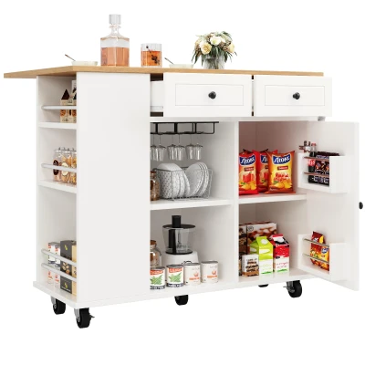 Isola da cucina con piano di lavoro regolabile e spazio di conservazione, Bianco