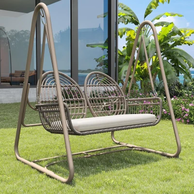 Balancelle de jardin pour 2 personnes, Beige＋Marron