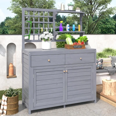 Armoire de jardin en bois avec étagères, Gris