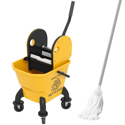 HOMCOM Mop Bucket with Wringer 26L on Wheels Yellow