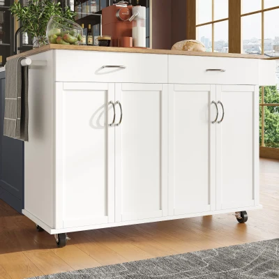 Isola da cucina moderna con lati pieghevoli, Bianco