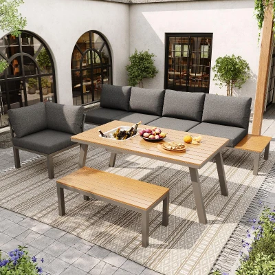 Ensemble de salon de jardin pour 6 à 7 personnes, Gris
