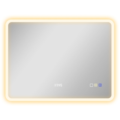 HOMCOM Espelho de Casa de Banho com Luz LED 80x60 cm Bluetooth 3 Cores de Luz Relógio Digital Função Antiembaciamento Função de Memória Prata