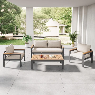 Ensemble de mobilier de jardin 4 pièces avec canapé 2 places, Beige