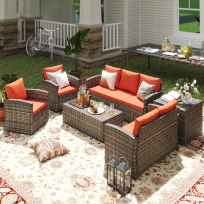 Outsunny Set da Giardino 6 Pezzi in Rattan, Marrone