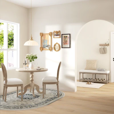 HOMCOM Chaises Salle Manger Louis XVI Bois Lin Beige