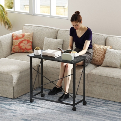 HOMCOM Escritorio Plegable con Ruedas y Estructura Resistente Ideal para Oficina y Estudio 80x40x75 cm Negro