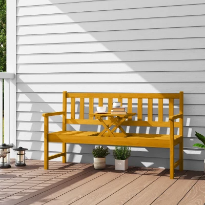 Outsunny 2-Sitzer Gartenbank Holz, wetterfest Sitzbank mit Rücken- & Armlehnen 320kg belast 149x56,5x89cm, Teak