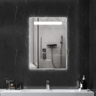 HOMCOM Espejo de Baño con Luz LED 70x50 cm con 3 Colores de Luz Función Antivaho Función de Memoria IP44