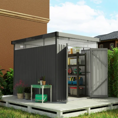 Outsunny Capanno da Giardino con Lucernario 162x259x201 cm Grigio