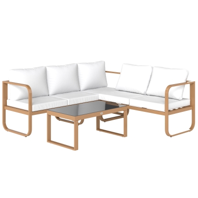 Outsunny Conjunto de Jardín de 3 Piezas con Sofá Convertible en Tumbona Cojines Cómodos y Mesa de Vidrio Templado para Exterior