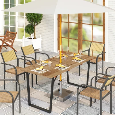 Outsunny Gartentisch Holz 175x80 cm Wetterfest Balkontisch mit Schirmloch Buffettisch für 6 Personen Braun