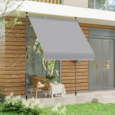 Outsunny Toldo Manual Retráctil 2x1,2 m Toldo Exterior Enrolável Altura Ajustável com Manivela 210-310 cm Proteção UV30+ Cinzento