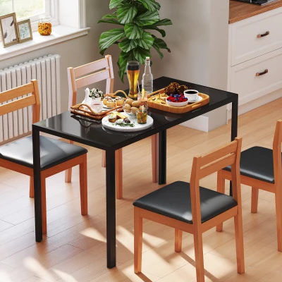 HOMCOM Tavolo da Cucina per 4 Persone con Piano in Vetro Nero