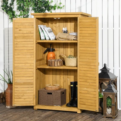 Outsunny Geräteschuppen mit Lamellentüren 3 Regale wetterbeständig 87 cm x 46,5 cm x 160 cm Tannenholz Braun