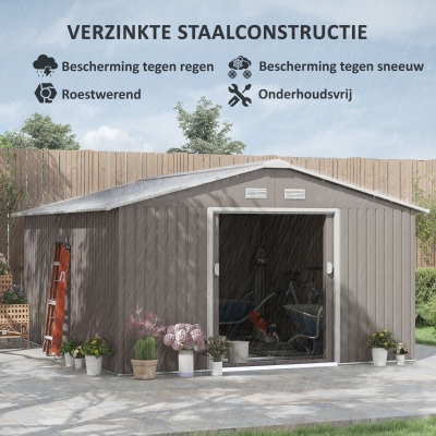 Outsunny Tuinschuur, Weerbestendig Tuinhuis voor Tuingereedschap, met Ventilatieramen, Schuifdeuren, Staal, Lichtgrijs