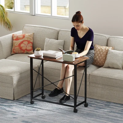 HOMCOM 80 cm Folding Desk on Wheels - Rustic Brown