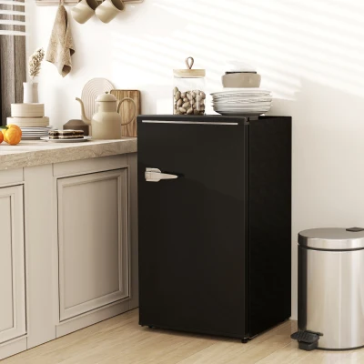 HOMCOM Under Counter Fridge, 85L Small Retro Refrigerator with Chiller Box, Adjustable Thermostat, Glass Shelves, Black