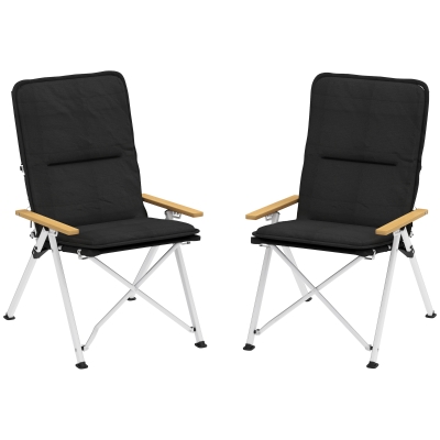 Outsunny Sillas de Camping Plegables de Aluminio con Respaldo Alto Ajustable Reposabrazos de Madera 59x67x96 cm Negro