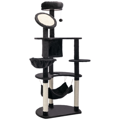 PawHut Árbol Rascador para Gatos Grande 65x50x153 cm Torre para Gatos Centro de Actividades con Múltiples Plataforma Poste Hamaca Bolas de Juguete y Cueva Gris Oscuro