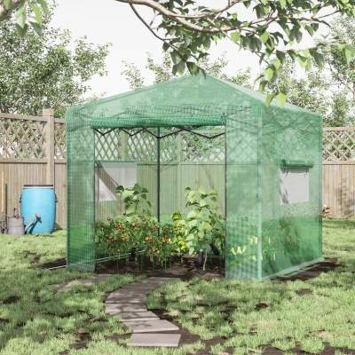Serre de jardin pop-up porte + 2 fenêtres zippées enroulables sac transport PE vert