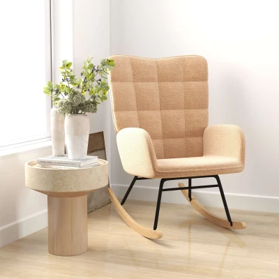 HOMCOM Schaukelstuhl im Retro-Design, Massivholz, Sessel, Relaxsessel, 98 cm x 71 cm x 101 cm, Braun