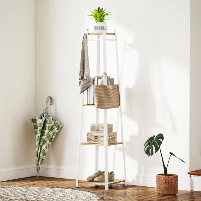 HOMCOM Freestanding Coat Rack White Oak