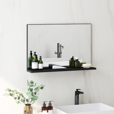 kleankin Specchio Bagno da Parete con Mensola 60x12x40 cm Nero
