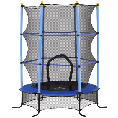 HOMCOM Trampolín para Niños de +3 Años Ø163 cm con Red de Seguridad y Marco de Acero Carga 50 kg para Interior y Exterior Azul