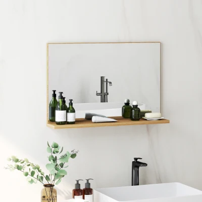 kleankin Specchio Bagno da Parete con Mensola 60x12x40 cm Legno