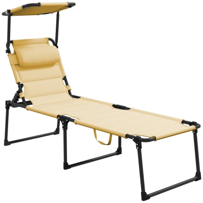 Outsunny Tumbona de Jardín con Toldo Ajustable Respaldo Regulable en 4 Niveles Reposacabezas para Terraza 70x200x45 cm Crema