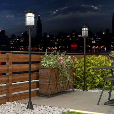 Outsunny 2 Luces Solares Exterior con Panel Solar Encendido Automático y Marco de Acero Inoxidable Impermeable IP44 Negro