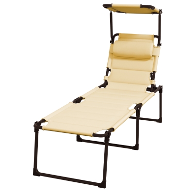 Outsunny Chaise Longue Pliante Crème Tissu Oxford 70x200x45 cm