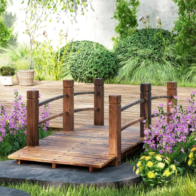 Outsunny Puente de Jardín de Madera 152,5x67x48 cm con Pasamanos Puente de Arco para Decoración Patio Carga 181 kg Carbonizado