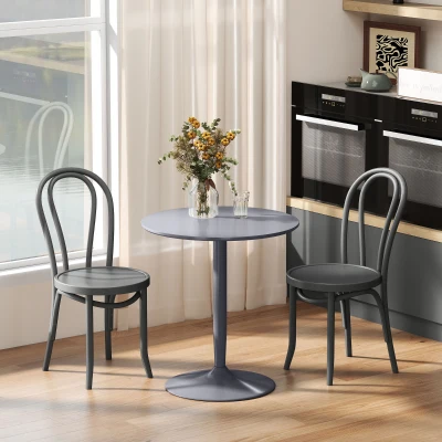 HOMCOM Esstisch für 2 Personen, runde Tischplatte, Stahlfuß, Grau, 70 x 70 x 75 cm