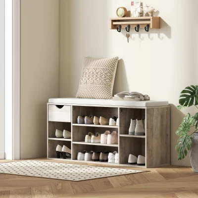 HOMCOM Shoe Storage Bench with Cushion Grey