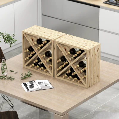 HOMCOM Wooden Wine Rack Set, 24-Bottle Storage Natural