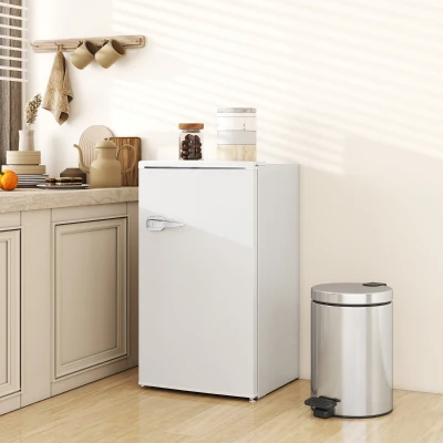 HOMCOM Under Counter Fridge, 85L Small Retro Refrigerator with Chiller Box, Adjustable Thermostat, Glass Shelves, White